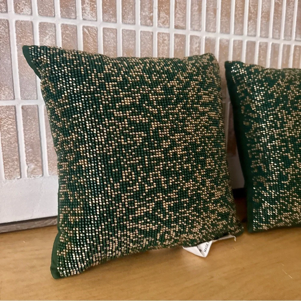 NWT Threshold Mini Square Beaded Throw Pillow Green Set of 2