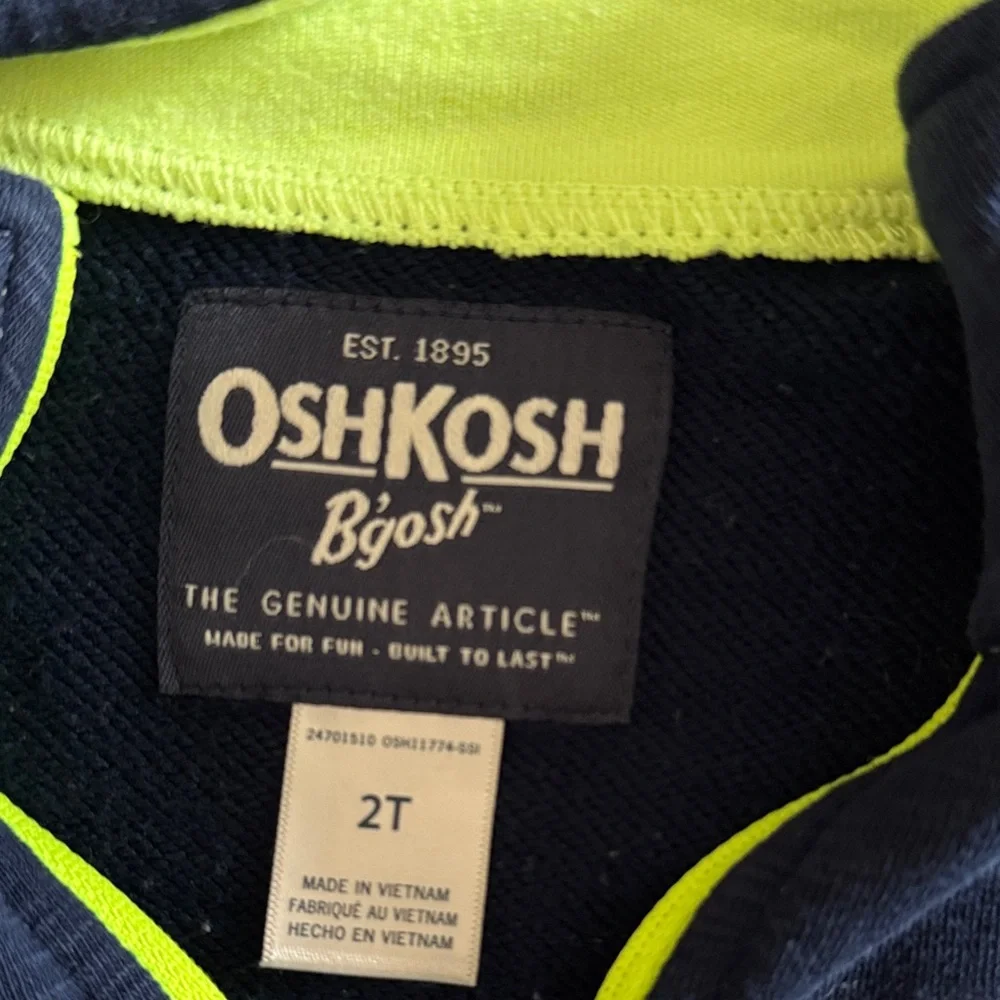 OshKosh B'gosh Navy and Gray Hoodie with Neon Yellow Zip