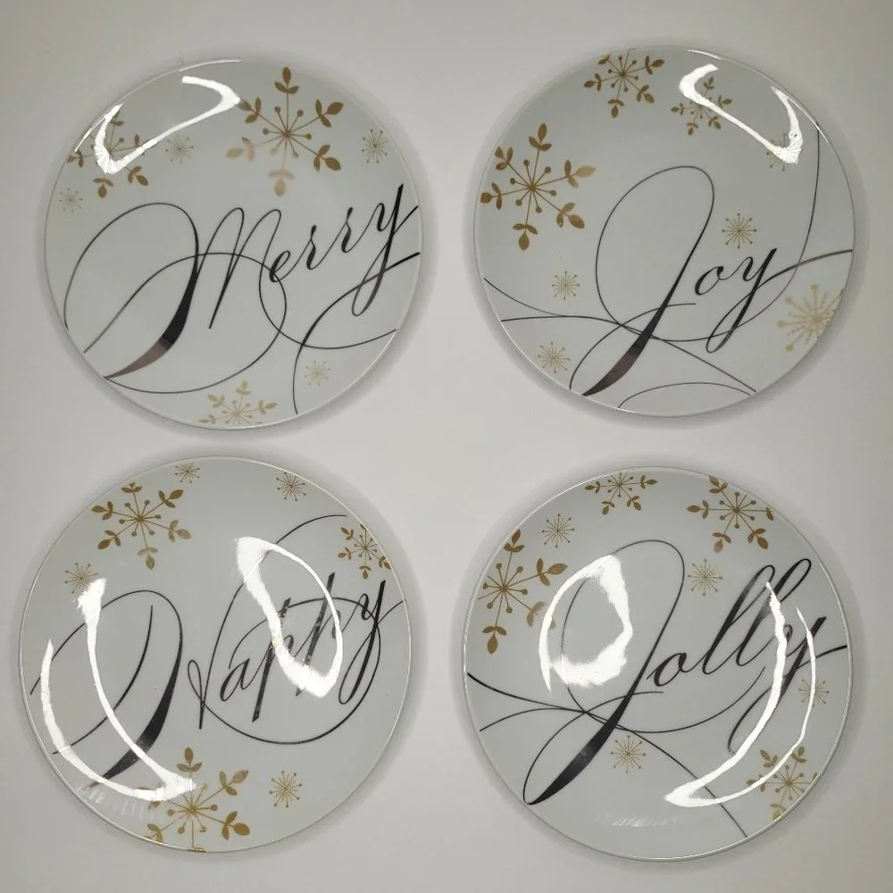 Pier 1 Imports Holiday Season Appetizer Plates Set of 4 Christmas Wish 6