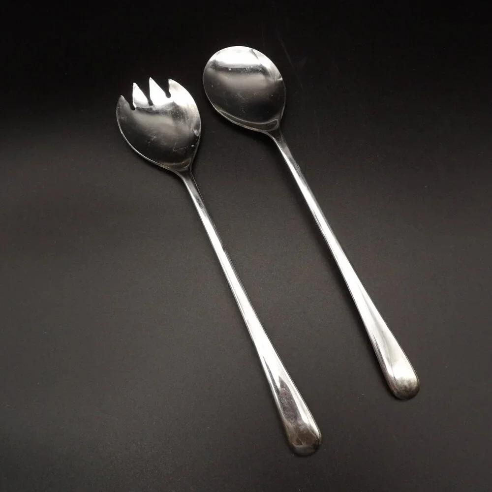 Vintage Mayell England Silver Tone Salad Serving Fork & Spoon Set 9.5