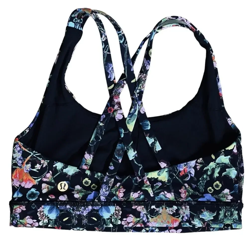 Lululemon Women’s Sz 2 Black Floral Sports Bra Energy Flowerscope Medium Support