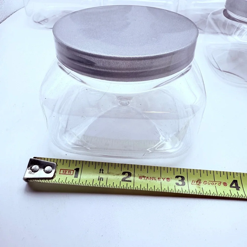 13 Clear Square Plastic Jars with Silver Lids 8oz Cosmetics Crafts Party Favors