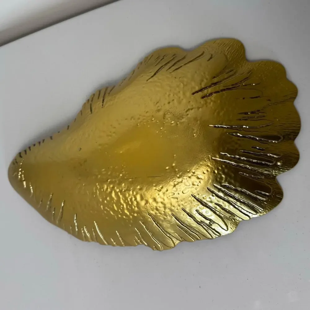 Rusty Gold Red Glass Bowl LARGE Handmade Gold Copper Backpainted 13.5x9” Oyster