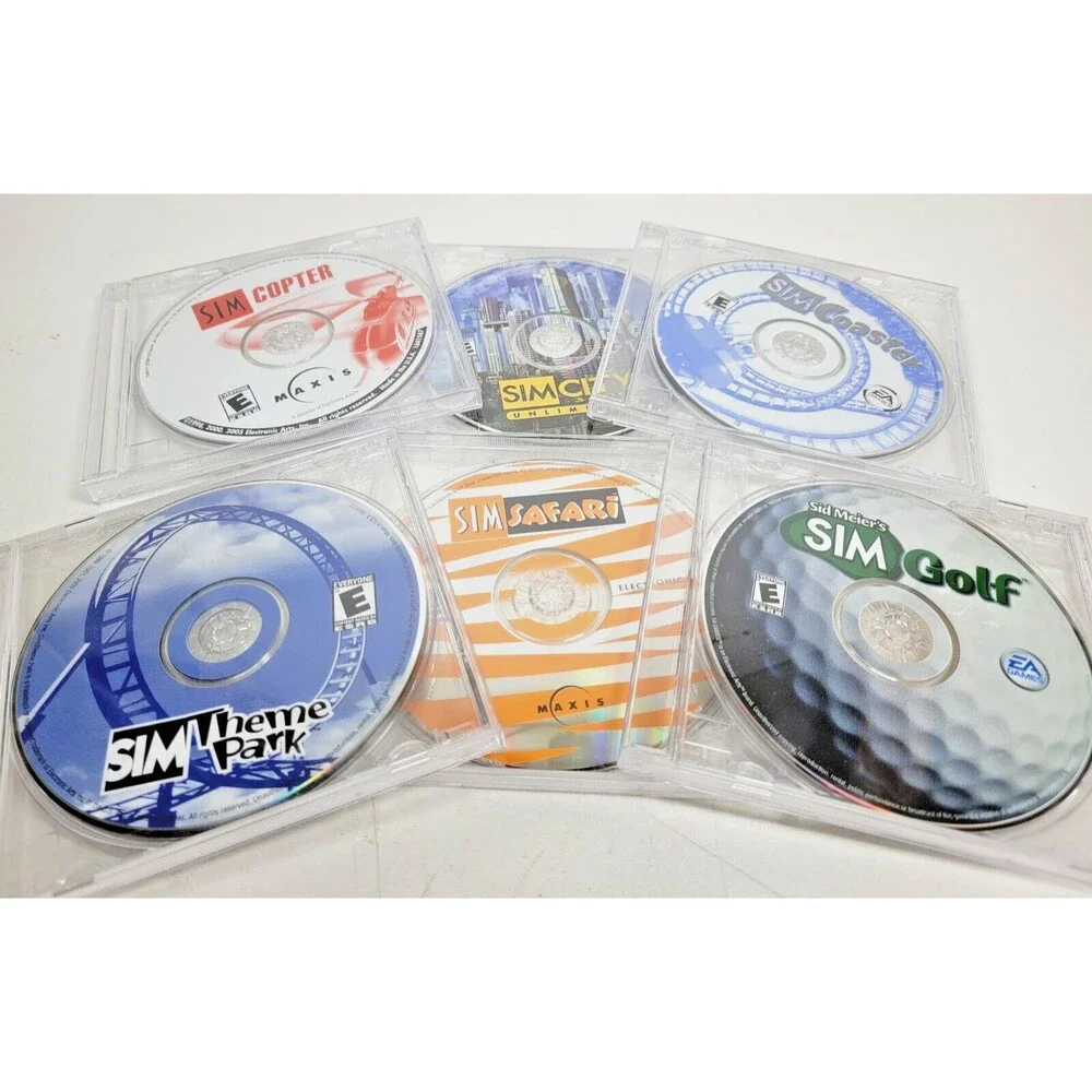 Sim PC Game Lot DISCS ONLY Sim City 3000 Sim Copter Sim Theme Park Gold Sim Golf
