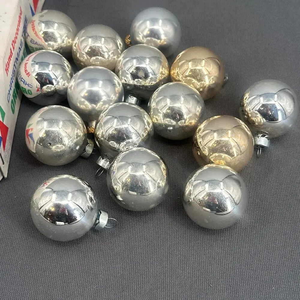 18 VTG Santa Land Silver Gold Glass Christmas Tree Ornaments USA 70s Retro Glam
