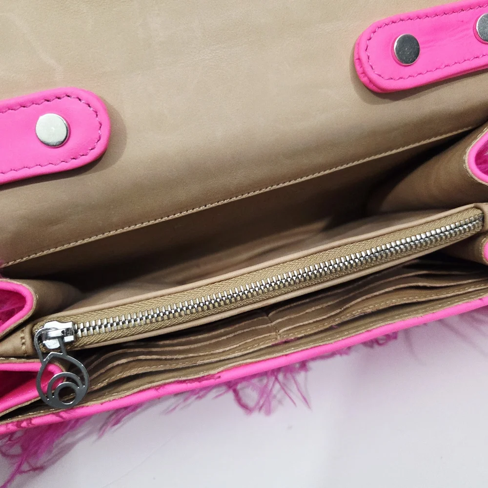 BROTHER VELLIES LIJADU OSTRICH FEATHER SHOULDER BAG IN HOT PINK