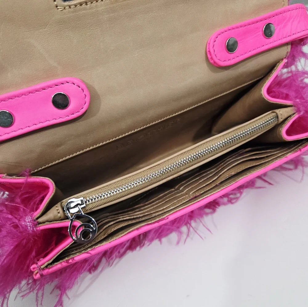 BROTHER VELLIES LIJADU OSTRICH FEATHER SHOULDER BAG IN HOT PINK