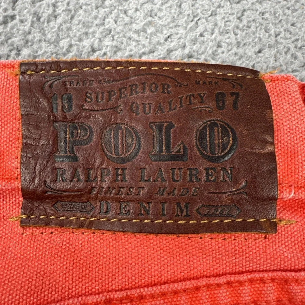 Polo Ralph Lauren Varick Slim 625 Pants Men 32x32 Elite Orange Canvas Button Fly