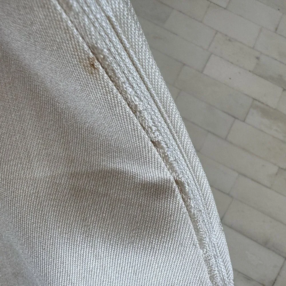 Vtg Table Damask Ivory Tablecloth 64x84 Hand Hem Japan Combed Mercerized‎ Yarns