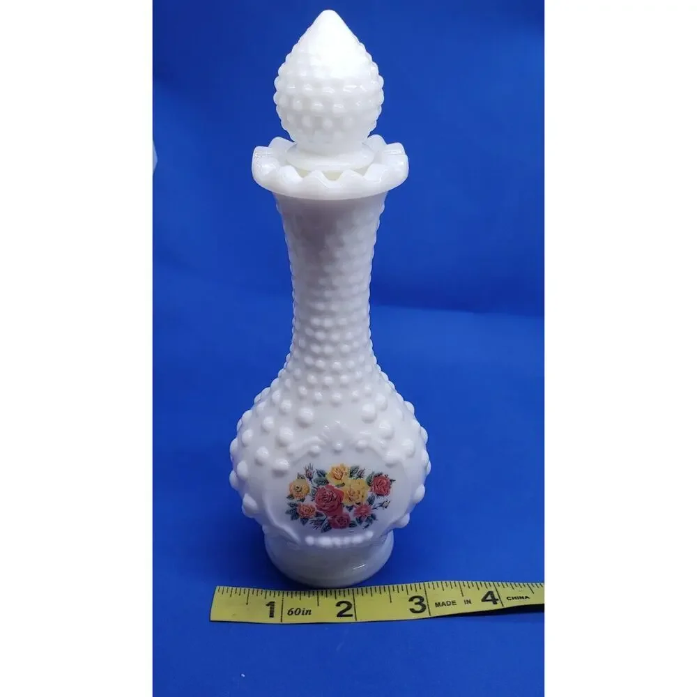 Vintage Perfume Bottle Milk Glass Hobnail Bud Vase Roses Collectible Empty Avon