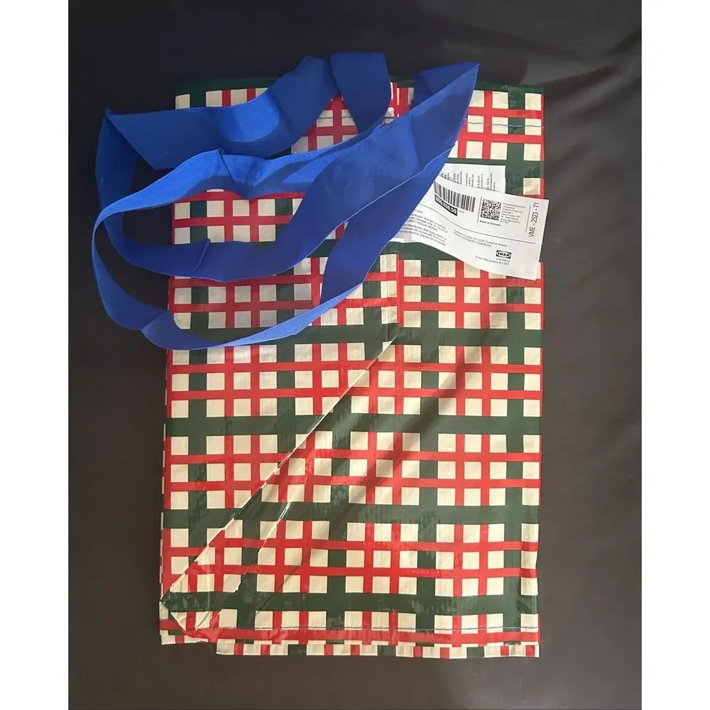 Ikea VINTERFINT Shopping Bag Christmas Large, Check Pattern Multicolor NEW