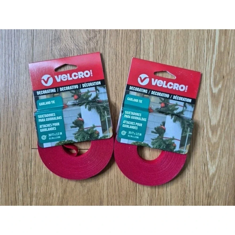 VELCRO Holiday Garland Tie for Decorations Reusable Wrap Red • 30'x1/2