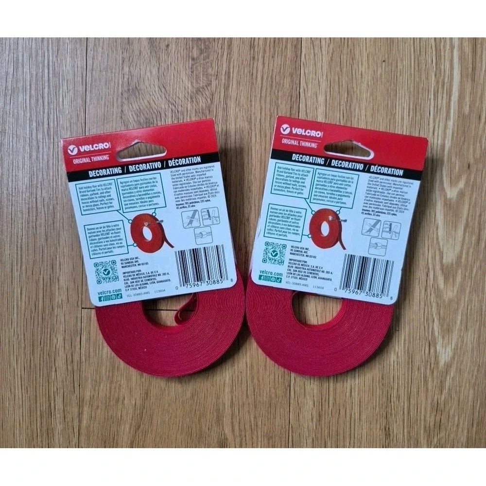 VELCRO Holiday Garland Tie for Decorations Reusable Wrap Red • 30'x1/2