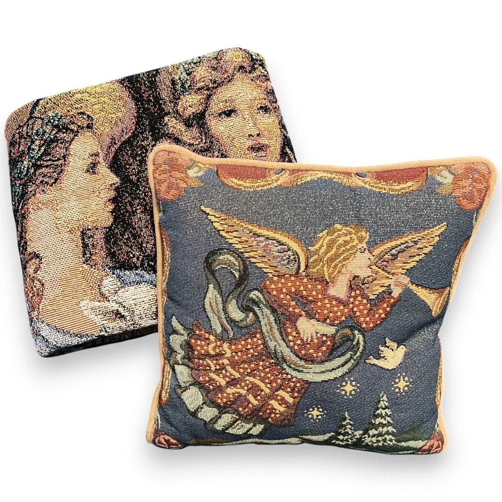 New Tapestry Angel Throw Blanket NWT & Decorative Pillow Christmas Holiday Lot