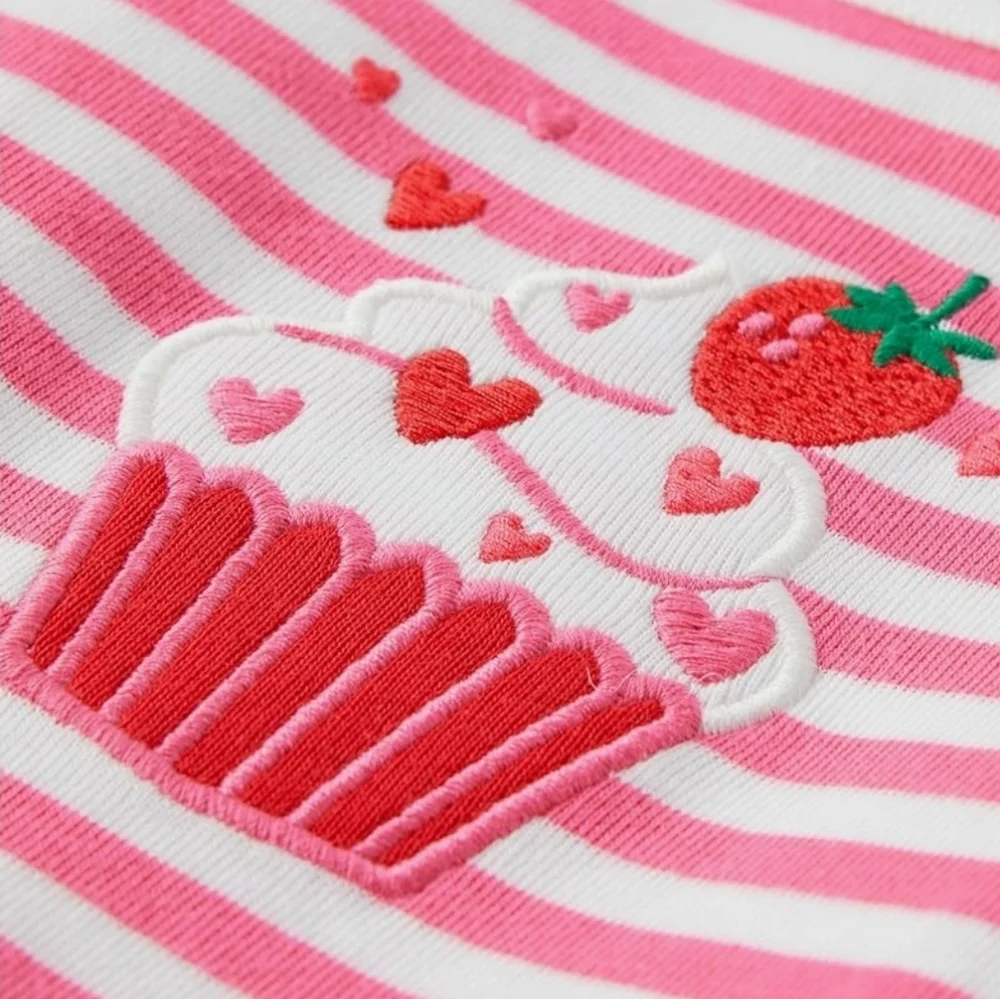 Gymboree Dress Pink White Berry Stripe Cupcake Hearts Strawberry Sz 12-18mo NEW