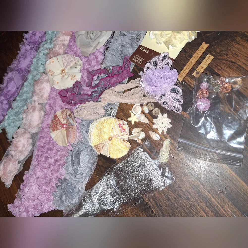 Craft Supplies Wooden Art Mixed Media  Flowers Ribbon Chipboard Jewelry Lace Box