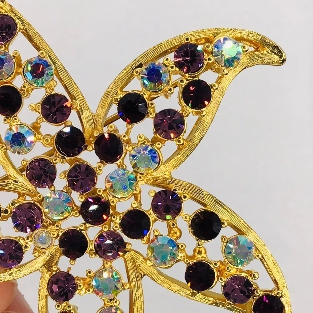 Vtg Brooch Lee Angel Large Starfish Flower Pinwheel Crystal Rhinestone Estate