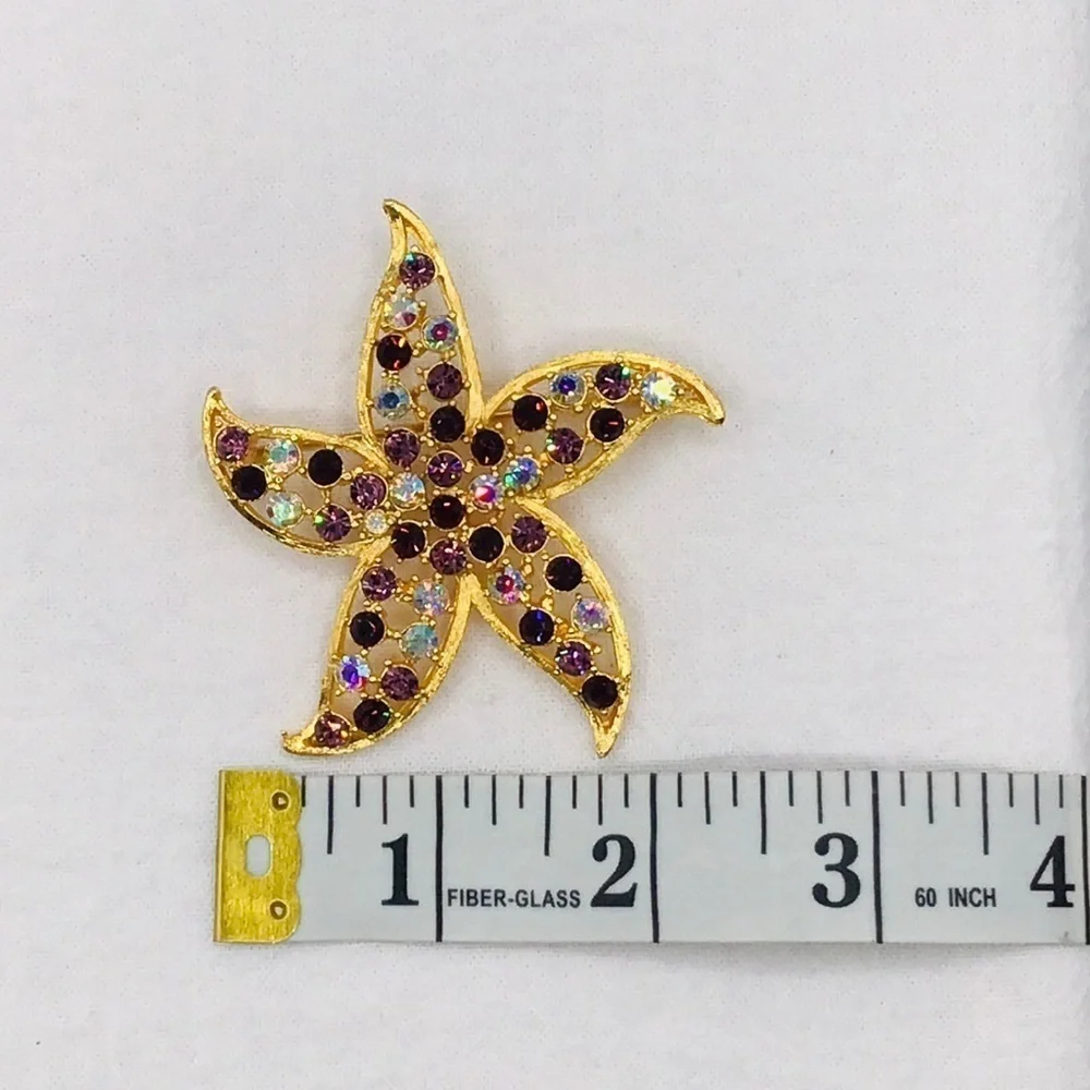 Vtg Brooch Lee Angel Large Starfish Flower Pinwheel Crystal Rhinestone Estate