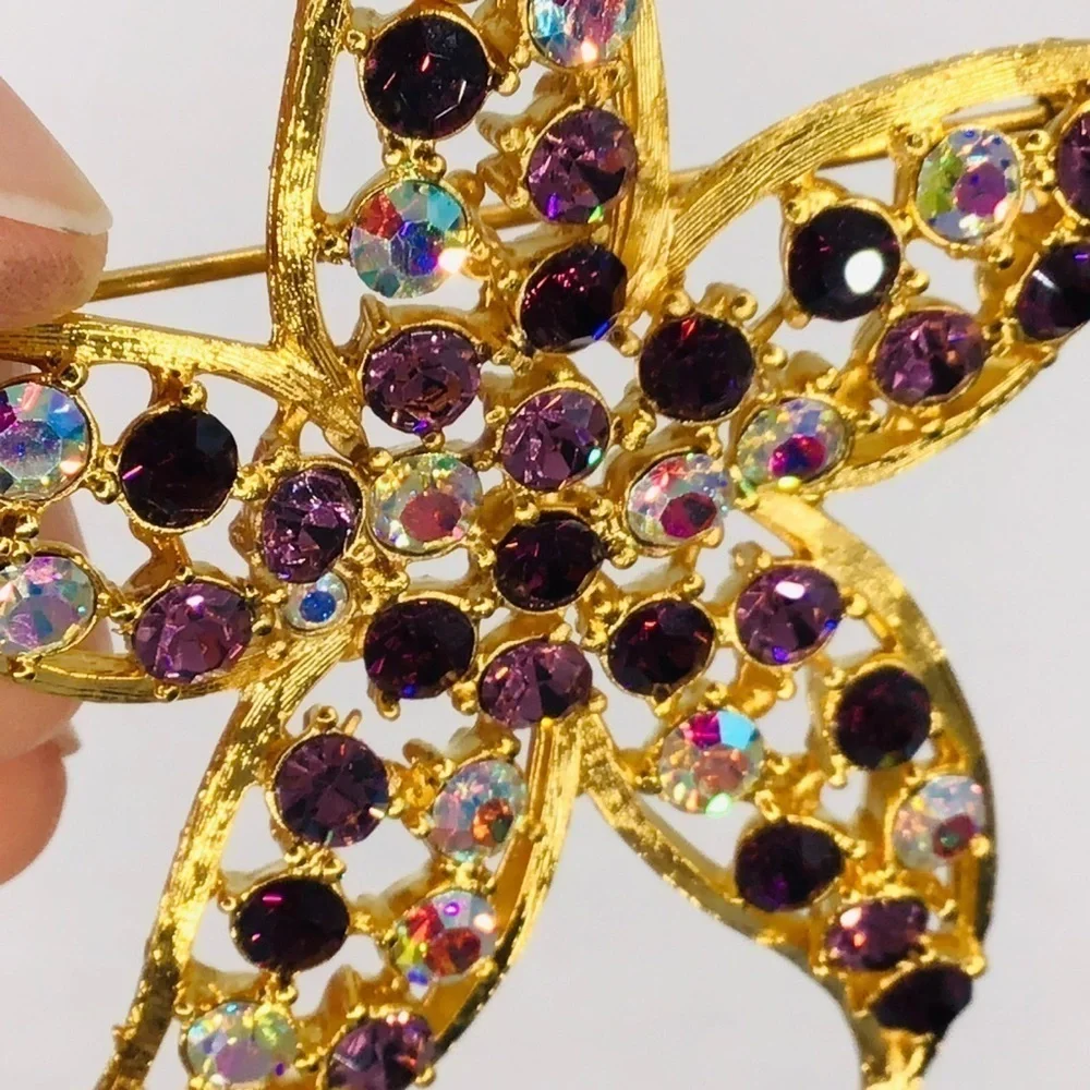 Vtg Brooch Lee Angel Large Starfish Flower Pinwheel Crystal Rhinestone Estate