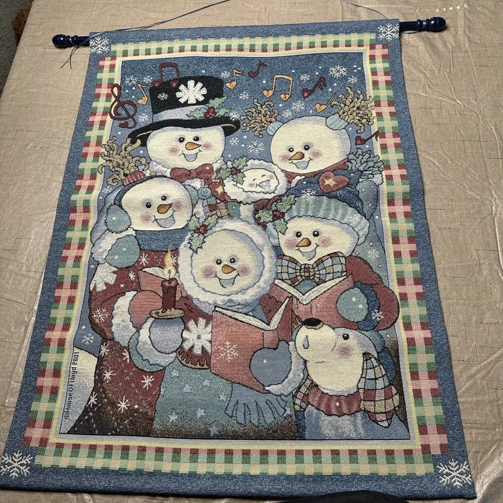 House Of Lloyd Snowmen & Dog Christmas Caroling Tapestry Wall Hanging 2011
