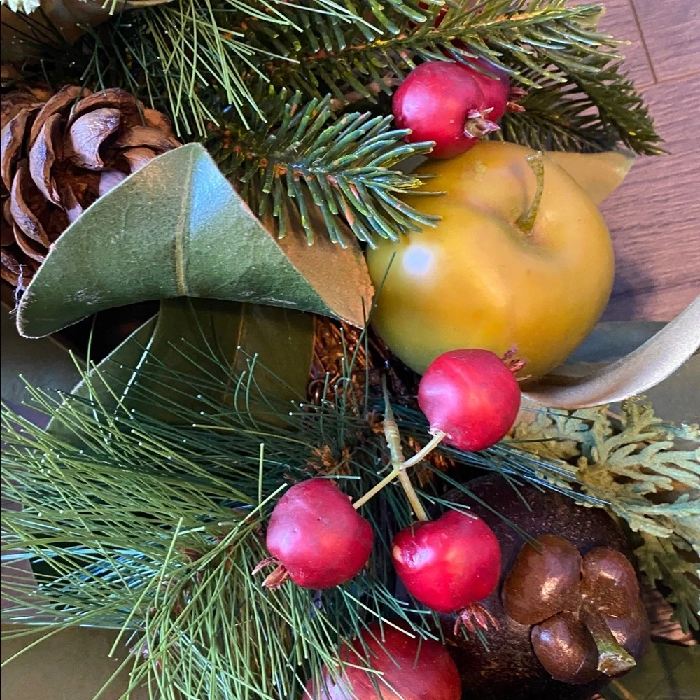 Winward Home Faux Magnolia Leaf Pinecone Fruit Foliage Holiday Wreath 24”