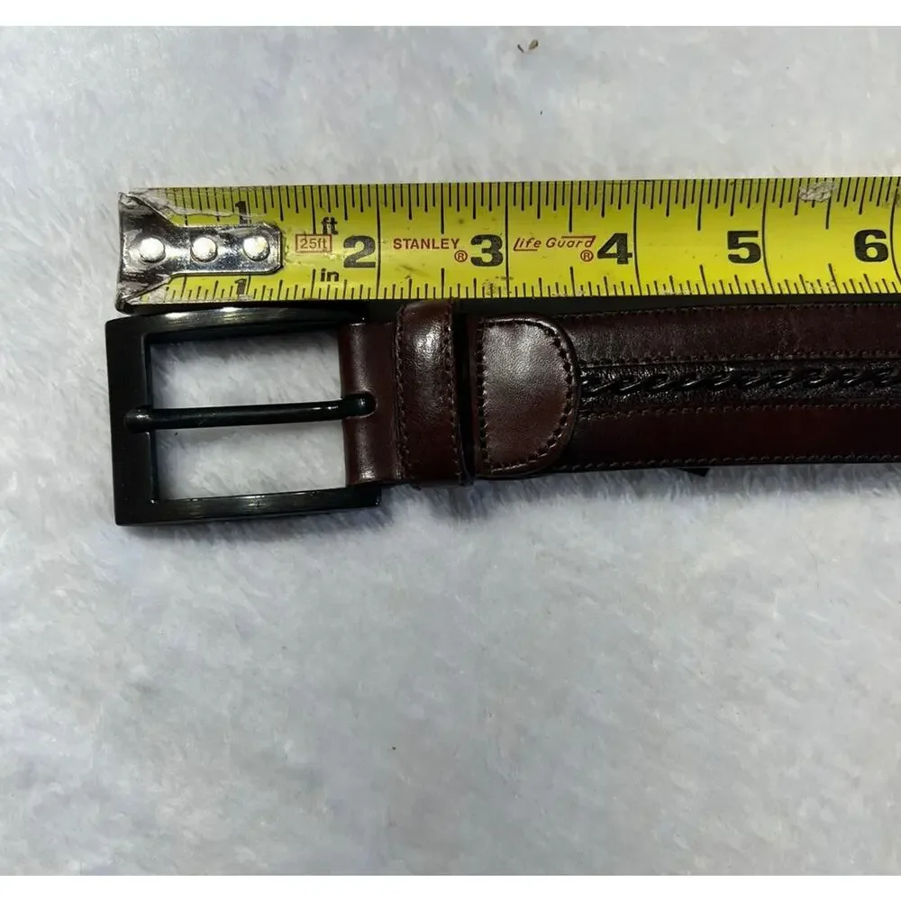 Mezlan Spain 38 Mens Leather Dress Belt Dark Brown Belt Gunmetal Tone Buckle