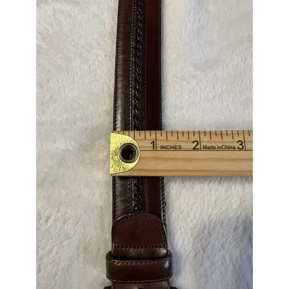 Mezlan Spain 38 Mens Leather Dress Belt Dark Brown Belt Gunmetal Tone Buckle