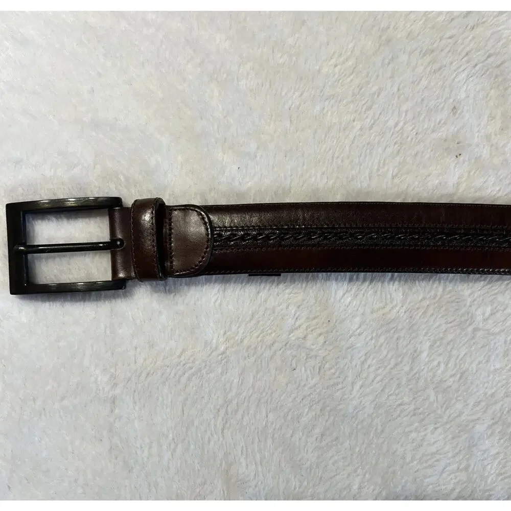 Mezlan Spain 38 Mens Leather Dress Belt Dark Brown Belt Gunmetal Tone Buckle