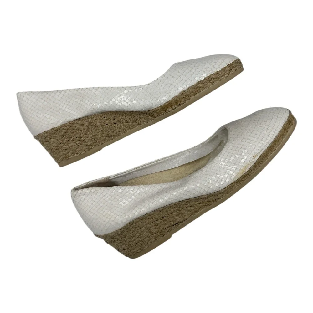 Hollywoud White Snake Embossed Wedge Espadrille Heels Made in Italy Size 7