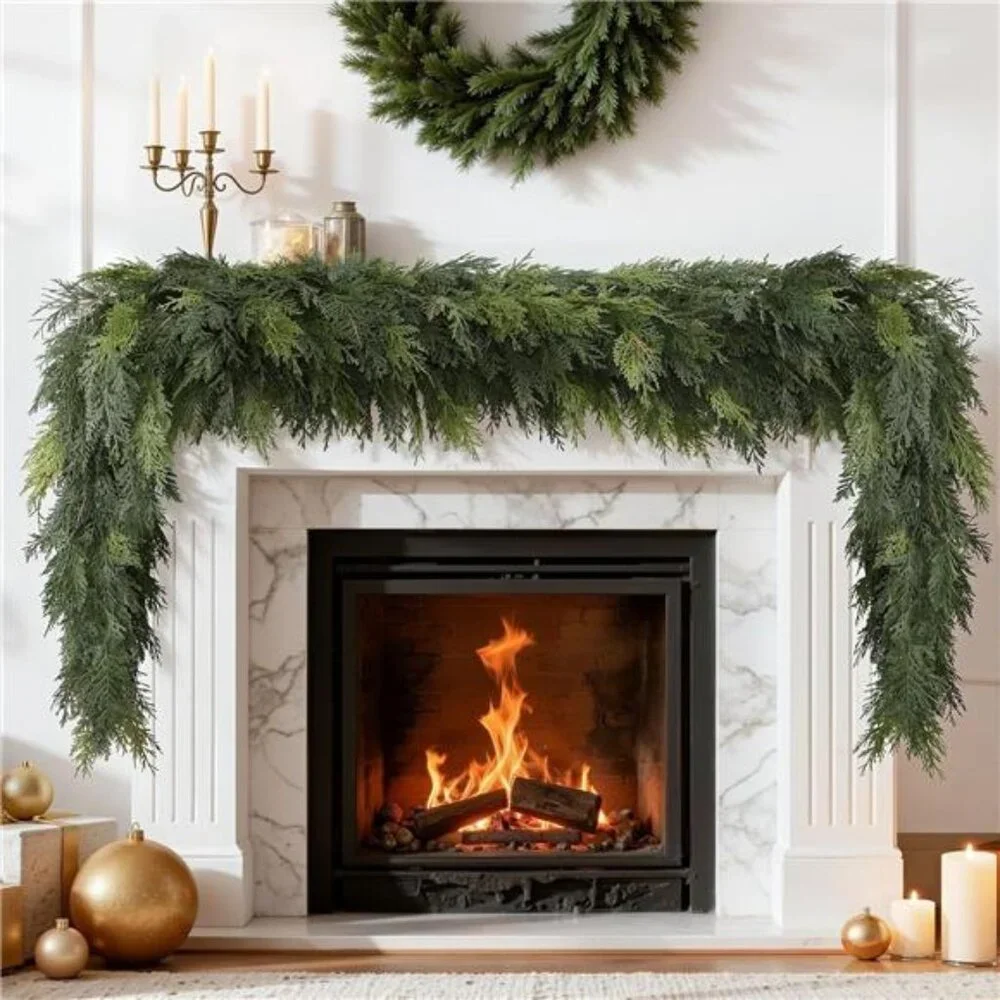 2 Pack 9FT Artificial Christmas Cedar Garland Decoration, Realistic