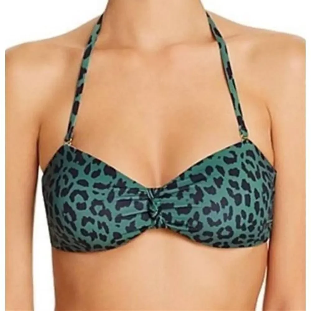 Aqua Lounge Knotted Bandeau Bikini Top Green Black Animal Print Small