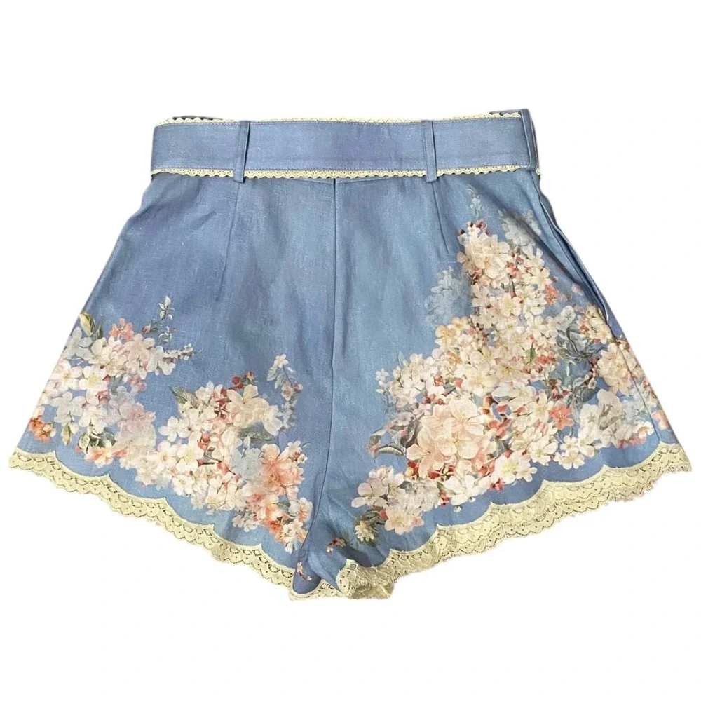 NWT Zimmermann Cascadian Linen Floral Dress Shorts Size AU 2 US 8