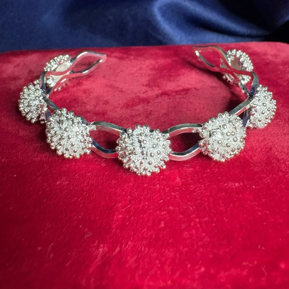 Cuff Bracelet Solid 925 Sterling Silver Floral Feminine Bridal