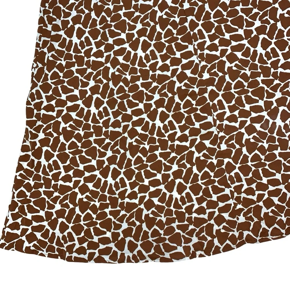 Giraffe Print Midi Skirt Animal Silky Size 12 XL Slit Statement Spring Office
