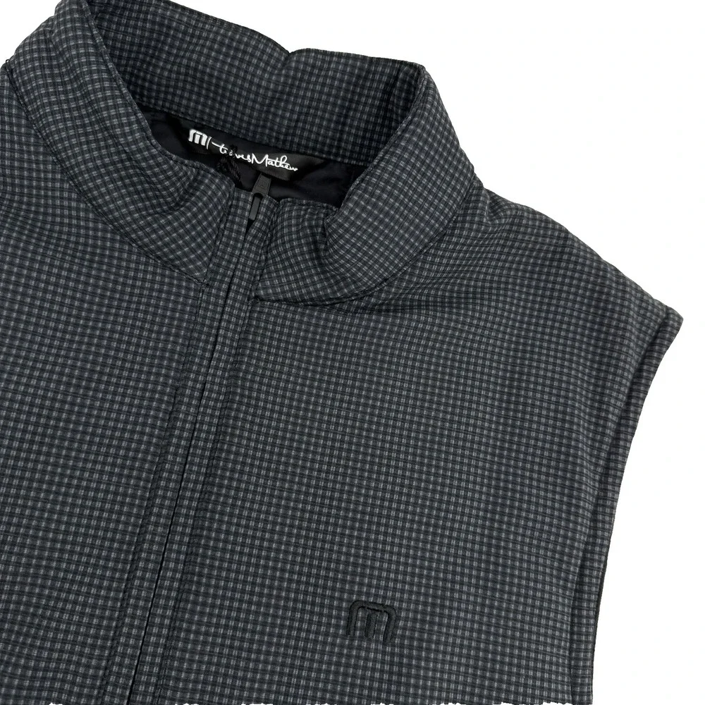 TravisMathew Keep It Up Vest Men's Small Black Check Full Zip Golf NWT 1MU365