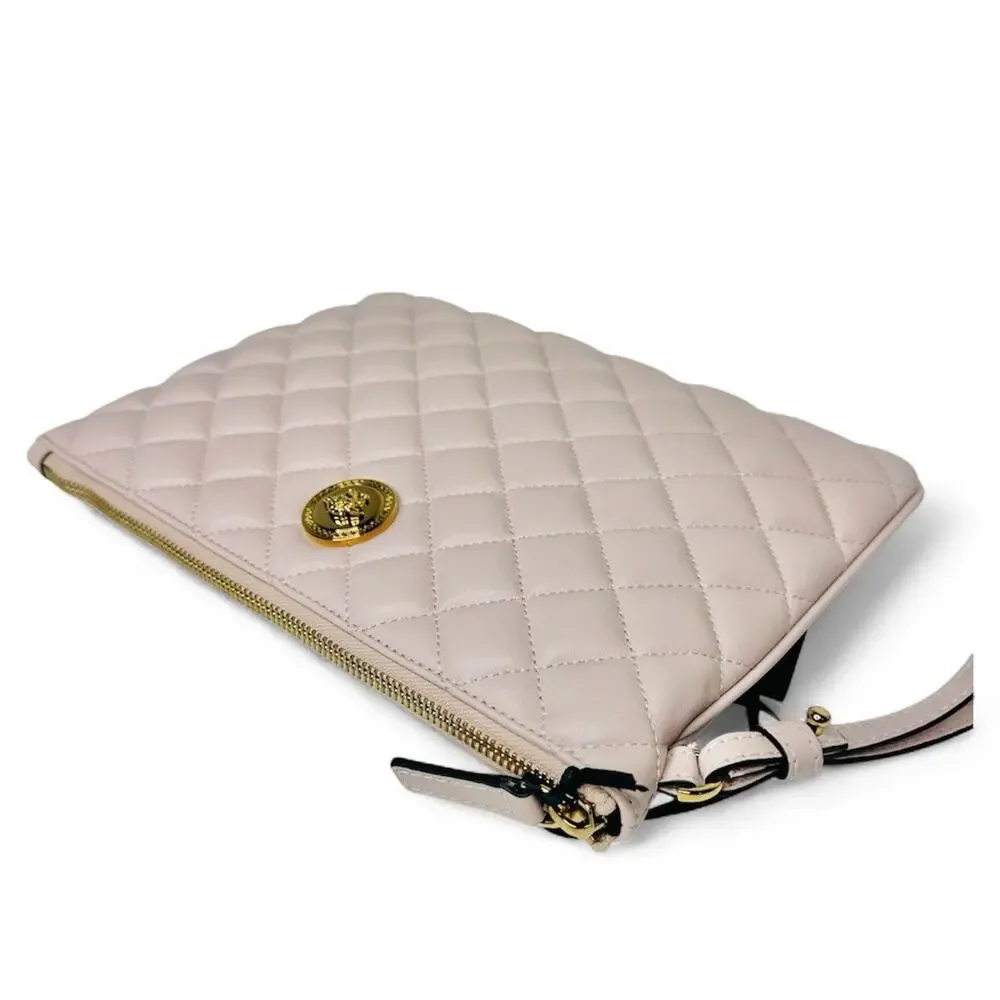 NWT Versace Medusa Clutch Quilted Leather Light Pink Pouch Wristlet 10
