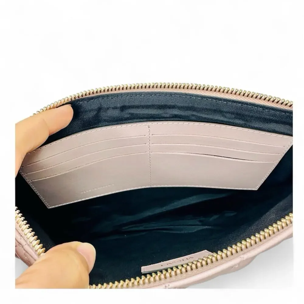 NWT Versace Medusa Clutch Quilted Leather Light Pink Pouch Wristlet 10