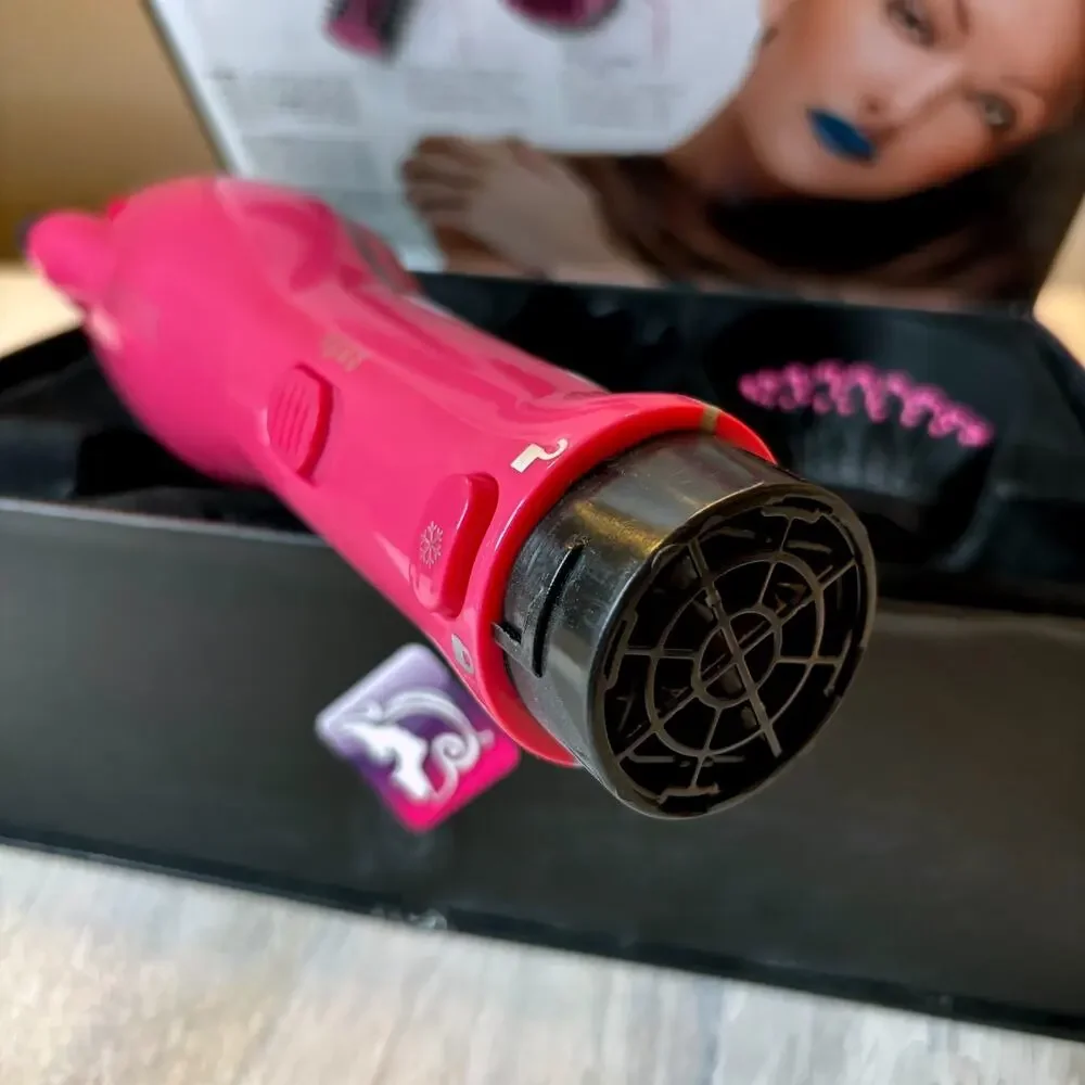 Royale 4-in-1 Hair Dryer Styler Pink Set Volume Flat Round Brush Attachments