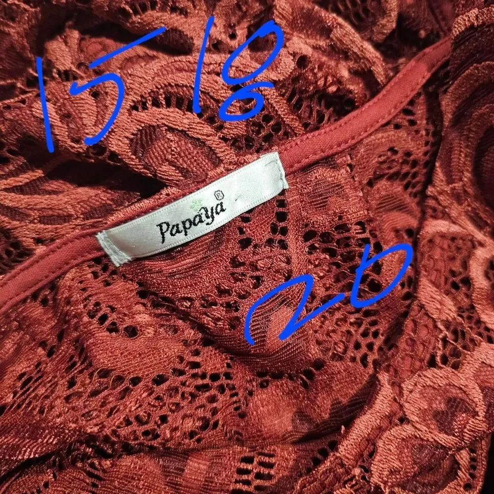 Papaya sienna orange lace cold shoulder top