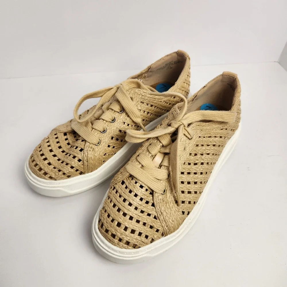 Charles David Sport Women's Raffia Platform Casual Sneakers Tan Size 7.5M