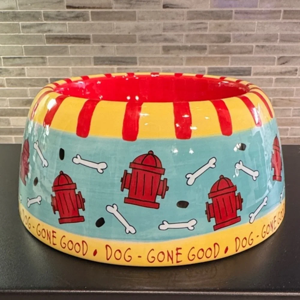 Ganz Dog - Gone Good Ceramic Fire Hydrant Striped DOG Dish/Bowl 8