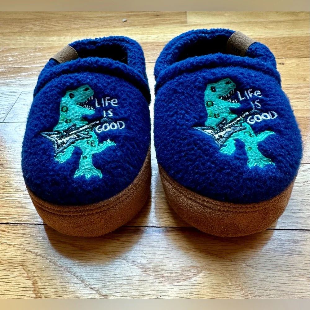 Life Is Good Dinosaur with Guitar Blue Slippers - Kid Size: 7/8 M