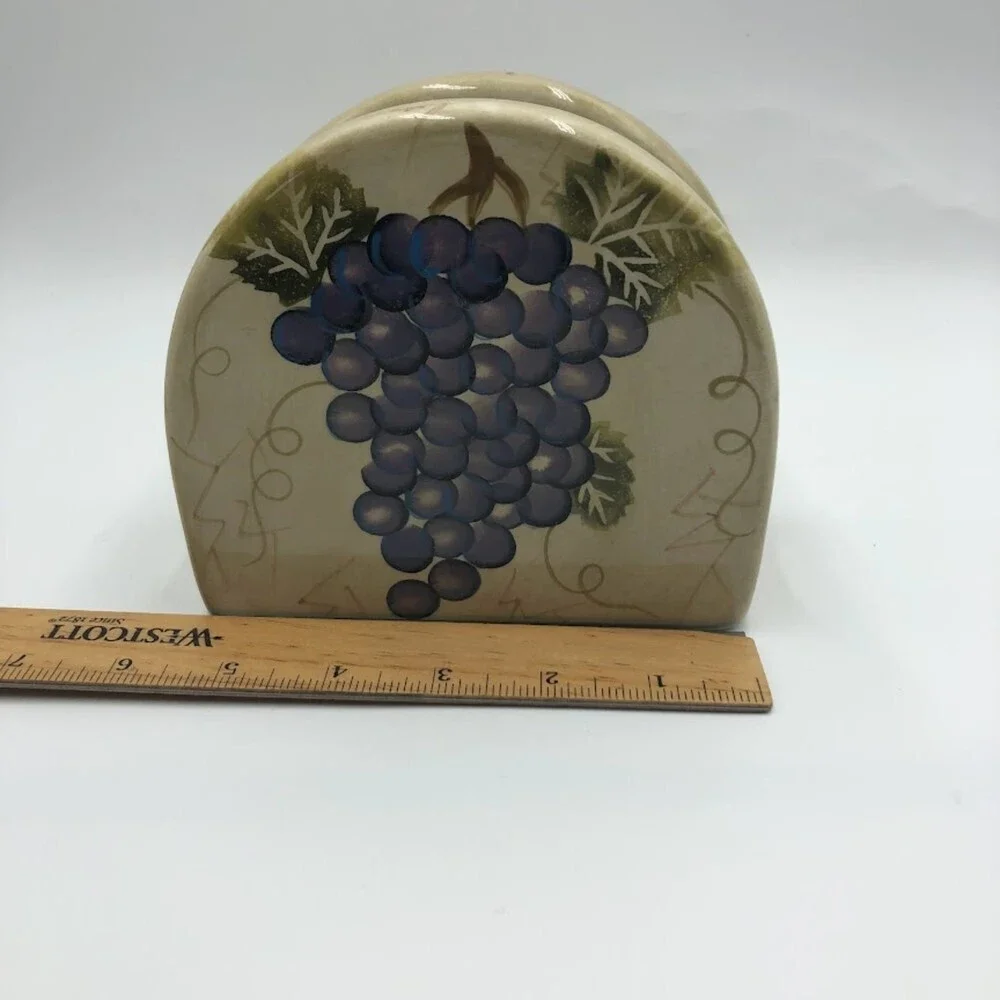 Tabletops Unlimited Cabernet Handpainted Collection Ceramic Napkin Holder Grapes