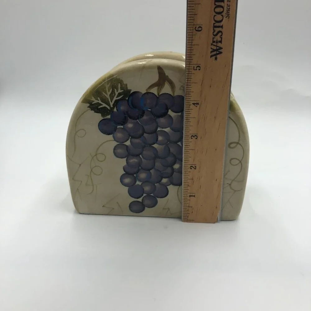 Tabletops Unlimited Cabernet Handpainted Collection Ceramic Napkin Holder Grapes