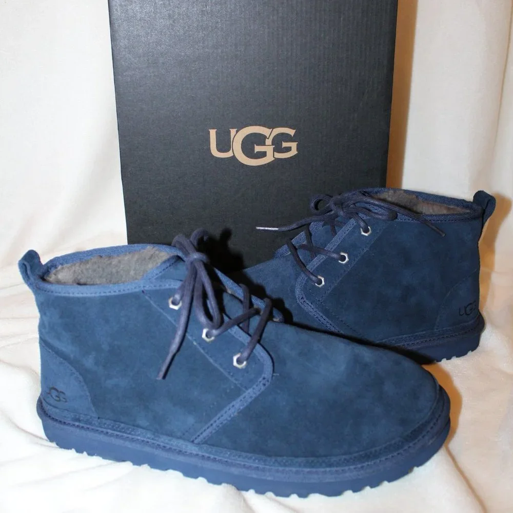 NIB‎ UGG MEN'S NEUMEL SUEDE SHEARLING LINED CHUKKA WINTER BOOTS NAVY BLUE
