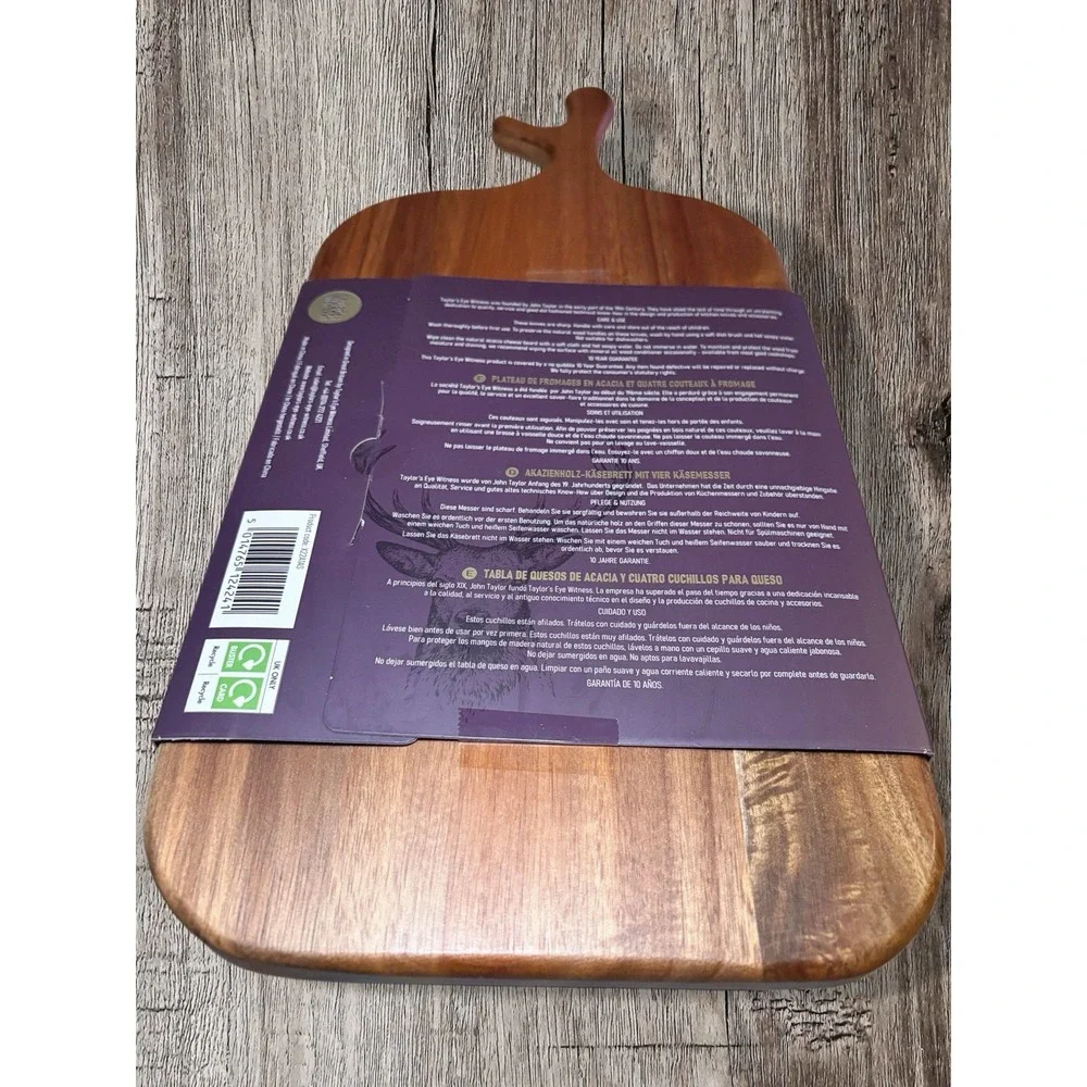 The Great British Co.Wooden Cheese Knife Set Cutting Board and 4 Servers New