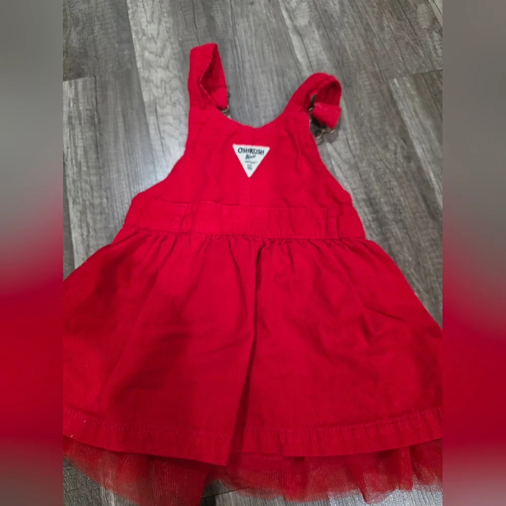 OSHKOSH BGOSH Baby 24 M 2T red Corduroy Suspender Skirt Red Tulle Dress Mini