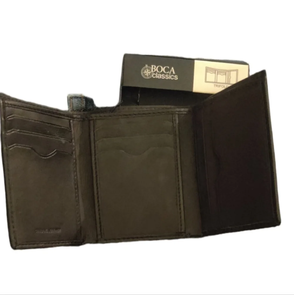 Boca Classics Men's Black Trifold Wallet NIB
