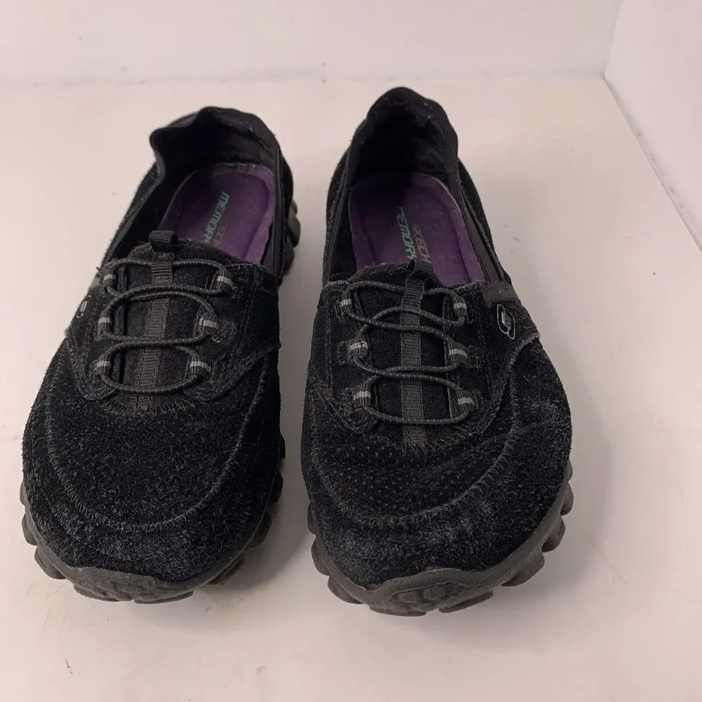 Skechers Womens 8 EZ Flex 2 Walking Sneakers Slip‎ On Flats 22660 Black Leather