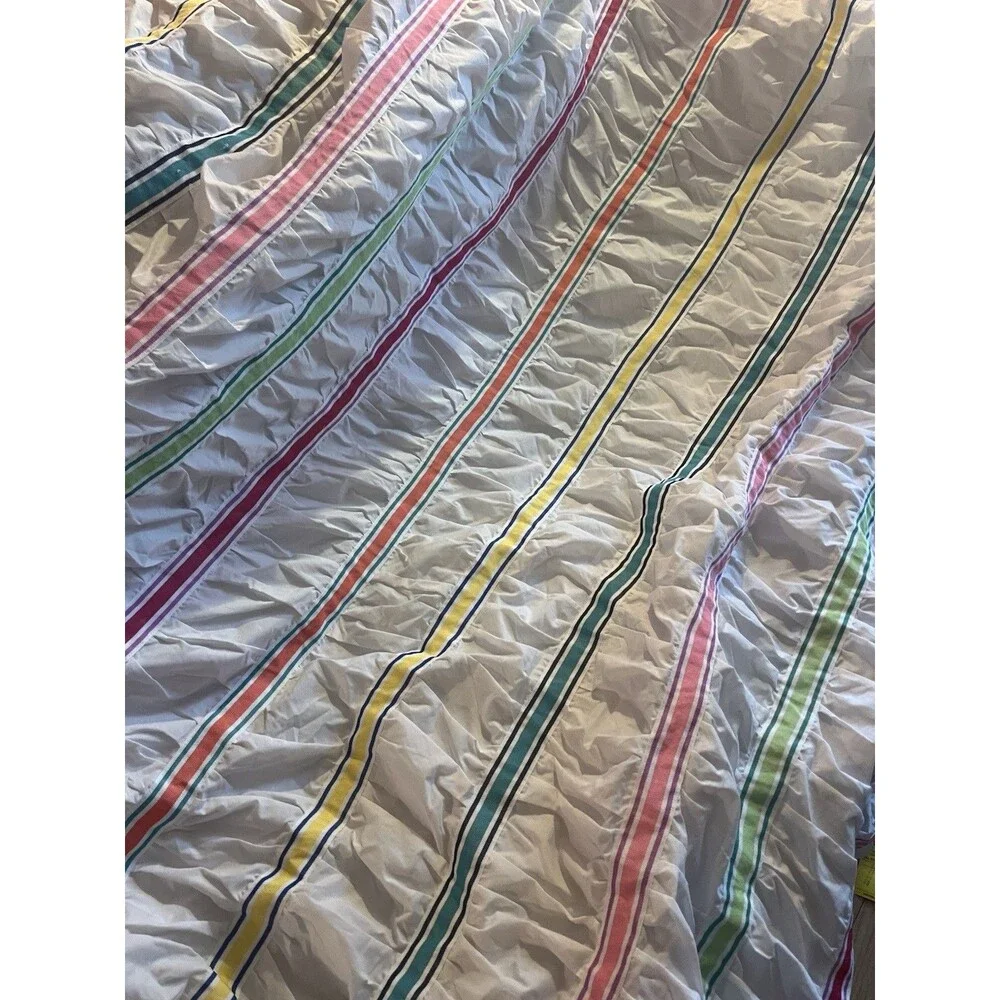 Pottery Barn White w Multicolor Ribbon Ruched Duvet Cover Full/Queen
